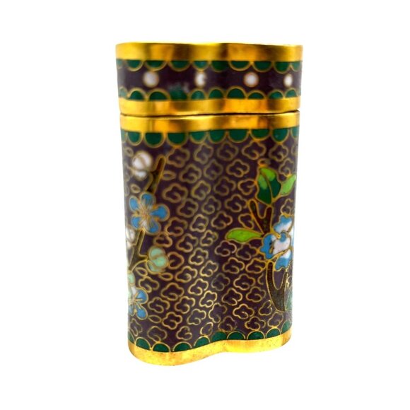 VTG Asian Cloisonné Enamel Trefoil Shape Curiosity Piece with Lid Floral Design - Picture 3 of 10